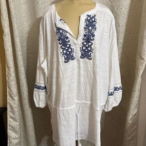 Lauren Ralph Lauren Embroidered Swim Cover Up Tunic  Sheer White Cotton, NWT, 3x